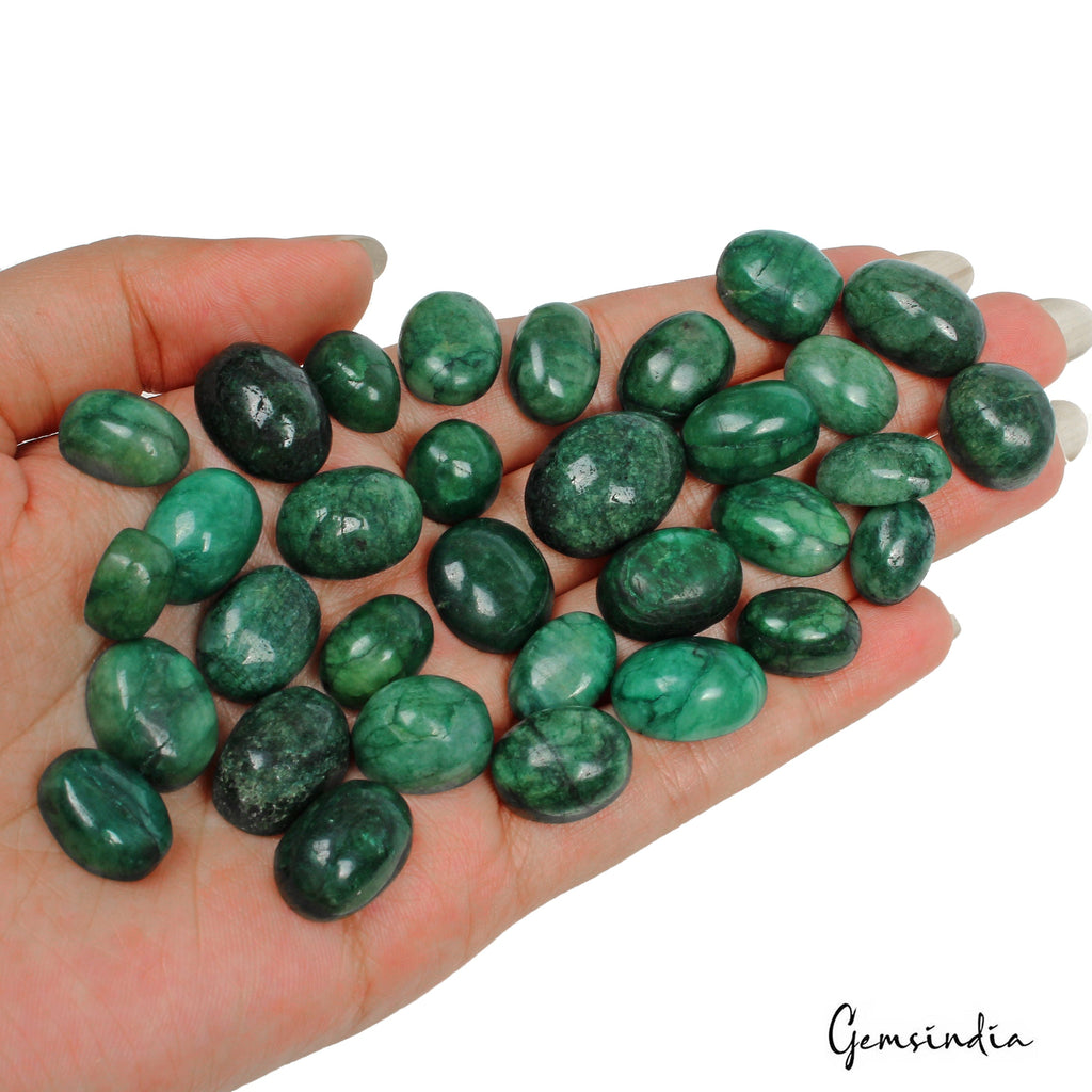360 Cts/32 Pcs Natural Green Brazilian Emerald Oval Cab Loose Gems For Jewelry