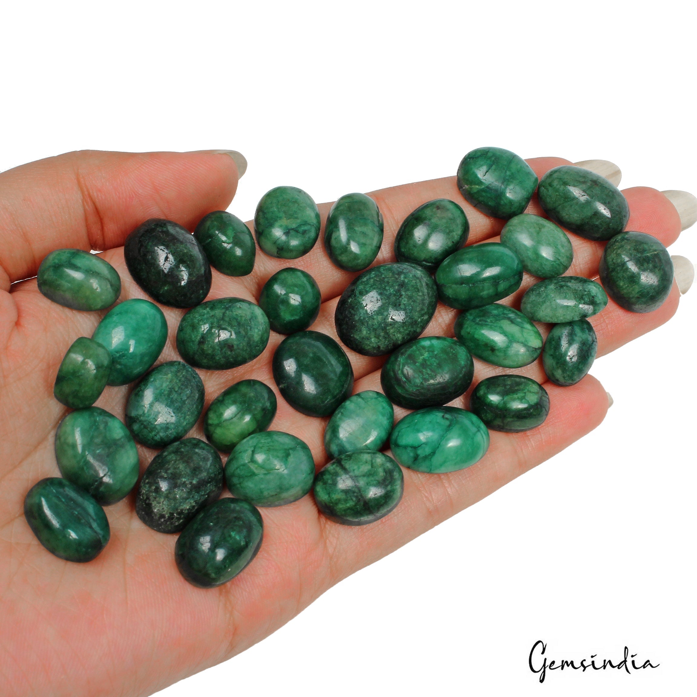 360 Cts/32 Pcs Natural Green Brazilian Emerald Oval Cab Loose Gems For Jewelry