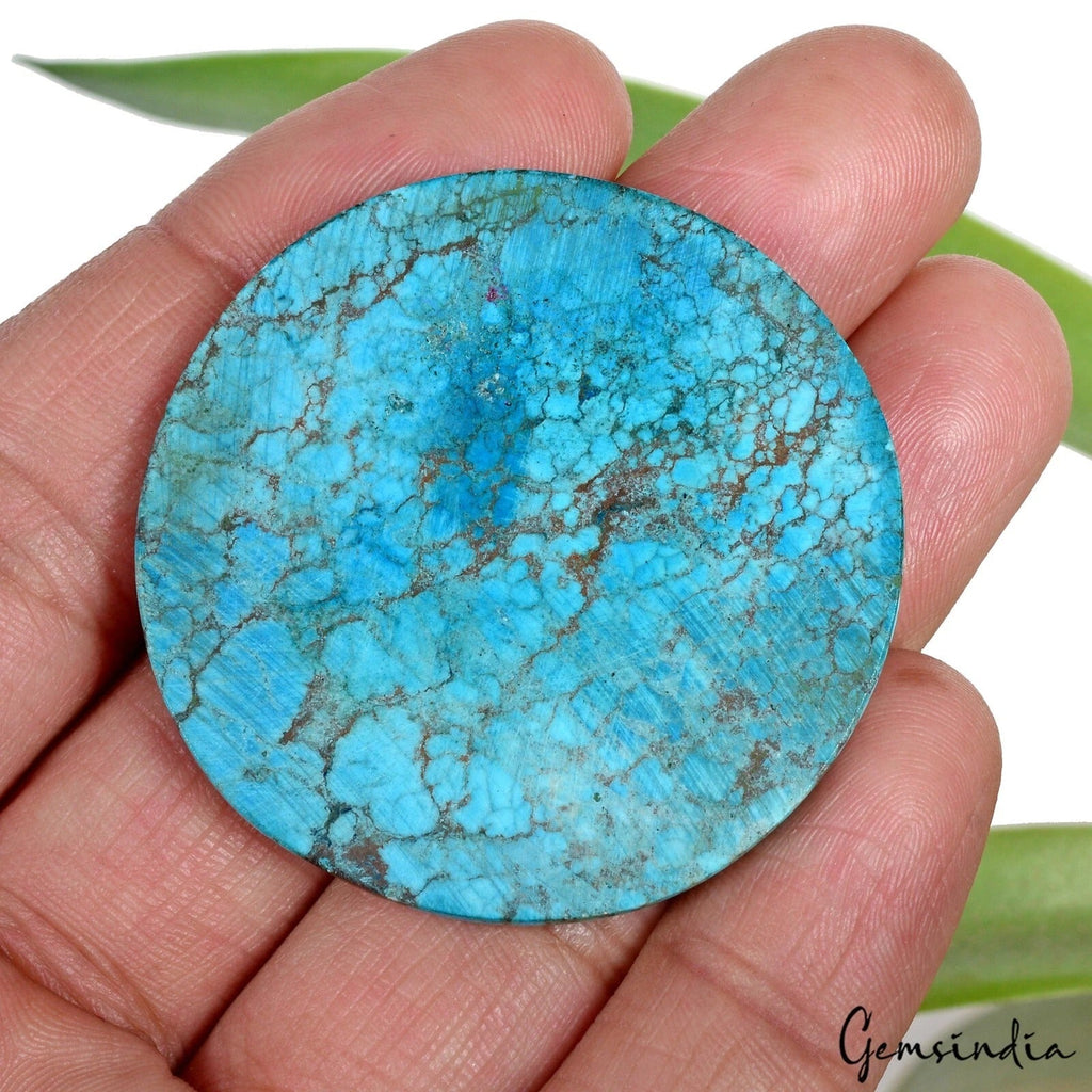 Natural Blue Turquoise Round Cab Loose Gemstone 110.50 Cts For Making Pendant
