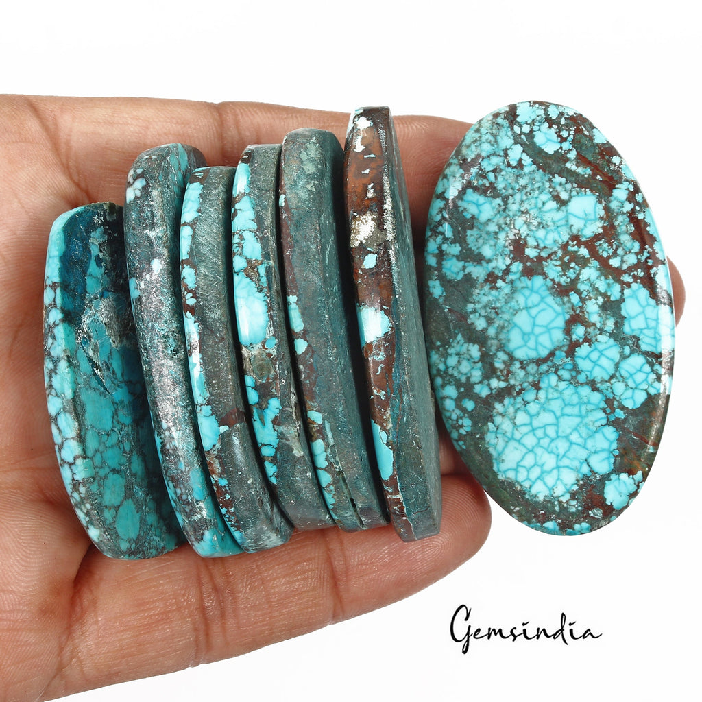 680 Cts/7 Pcs Natural Spiderweb Blue Turquoise Oval Cab Loose Gems Wholesale Lot