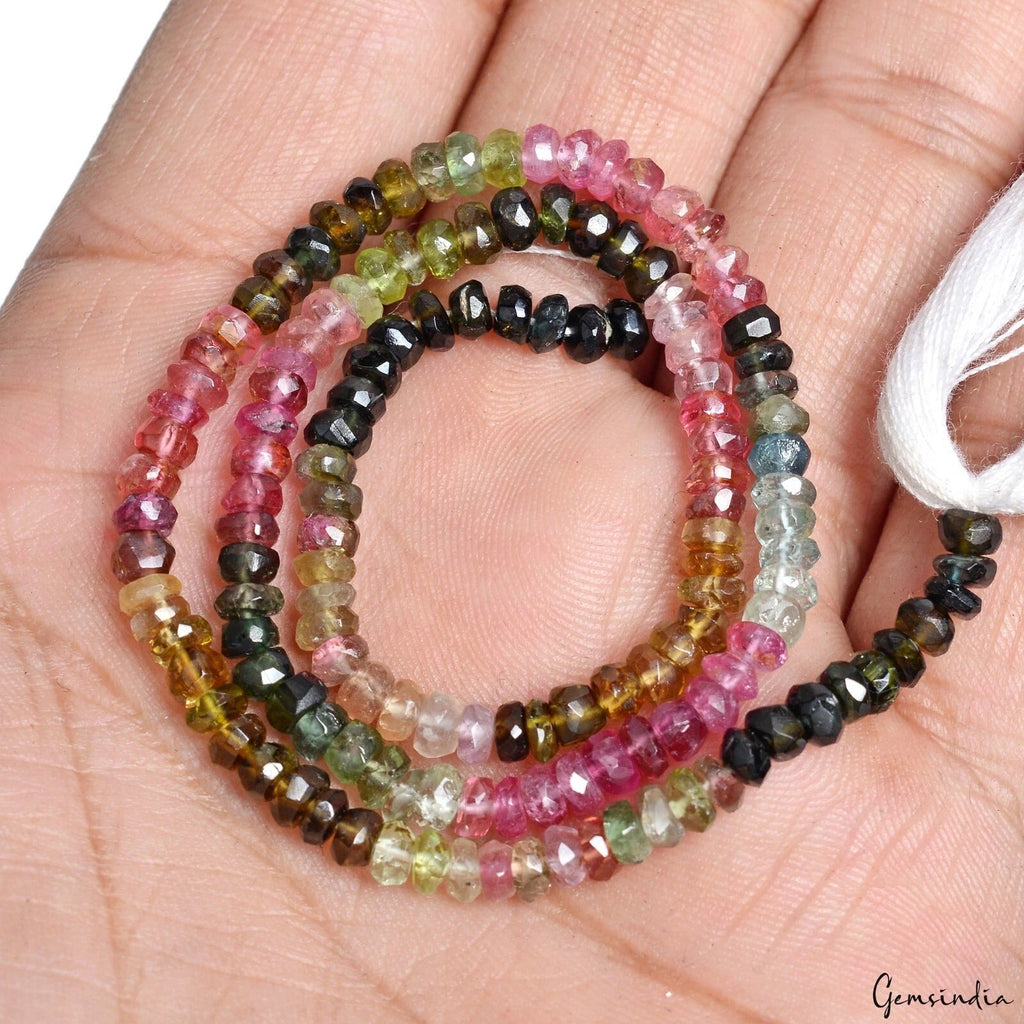 AAA+ 12.5"Natural Tourmaline Gemstone Multi Color Faceted 4mm Beads strand