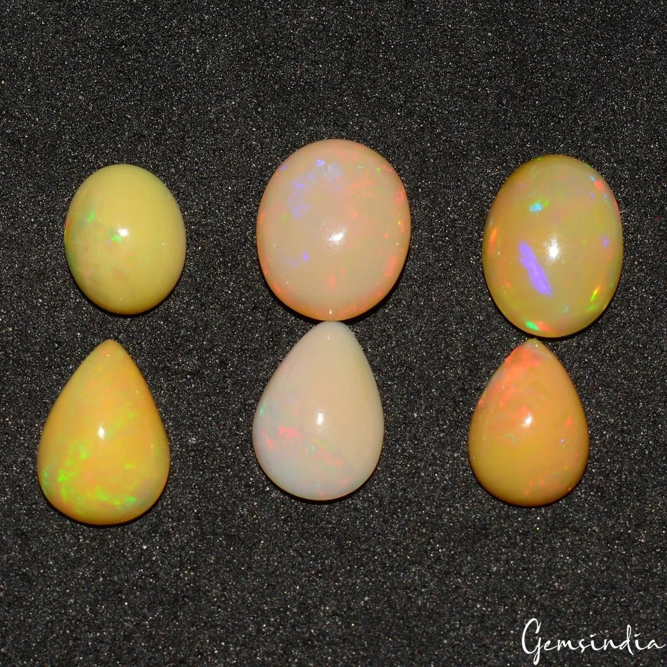 6 Pcs Natural Welo Fire Ethiopian Opal Mix Shape Cabochon Loose Gems For Jewelry