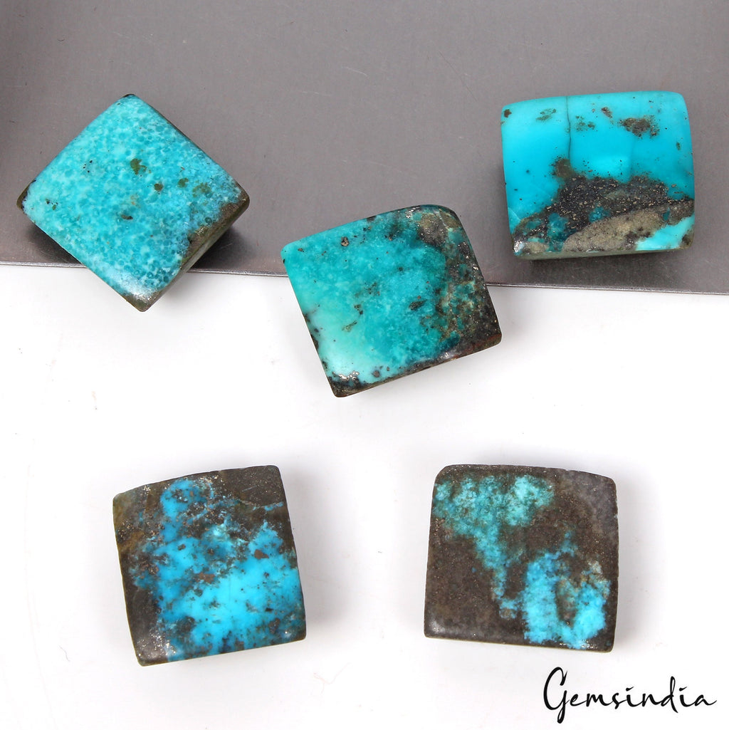 5 Persian Turquoise Neyshabur Cabochon Lot, Not Stabilized, %100 Natural 18-19mm