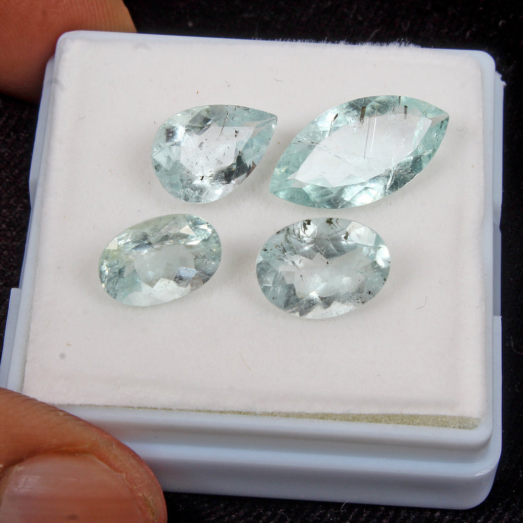 4 Pc Natural Blue Aquamarine Mix Cut  Loose Unheated 10-16mm Gemstones~ 11.00 Ct