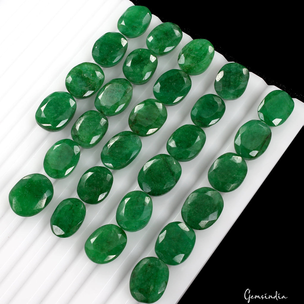 Certified 280 Ct Natural Oval Cut Brazilian Green Emerald Loose Gemstones~28 Pcs