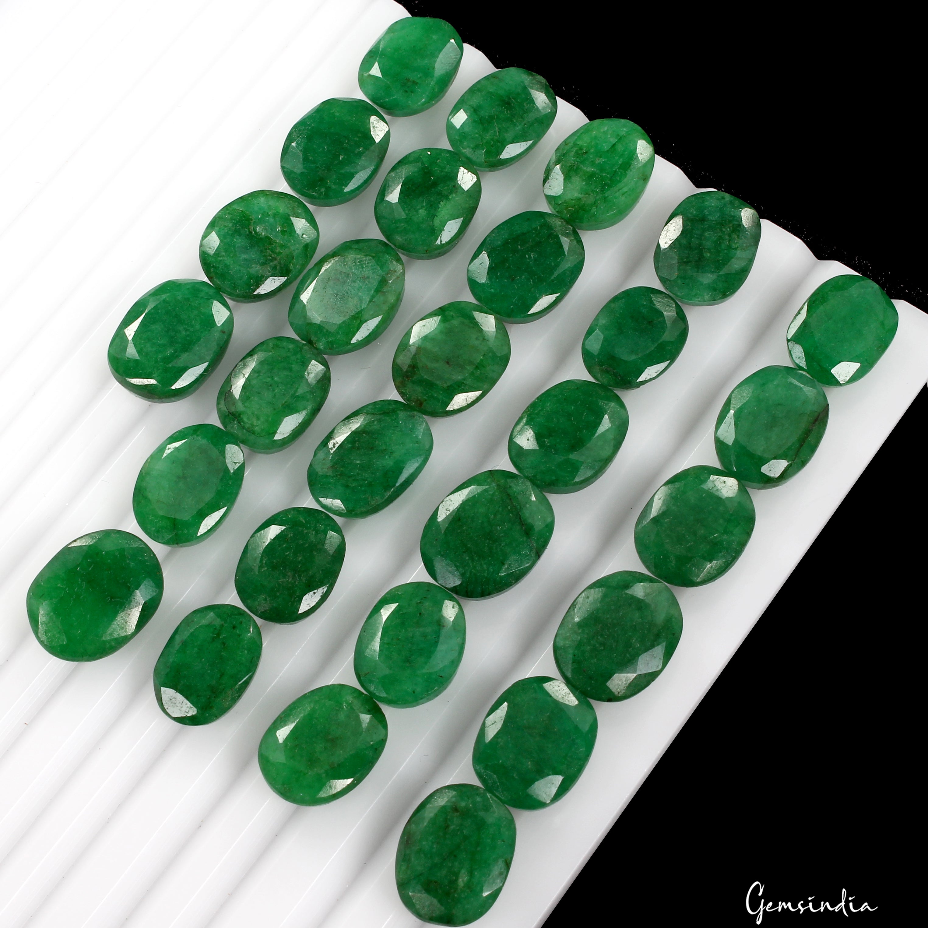 Certified 280 Ct Natural Oval Cut Brazilian Green Emerald Loose Gemstones~28 Pcs