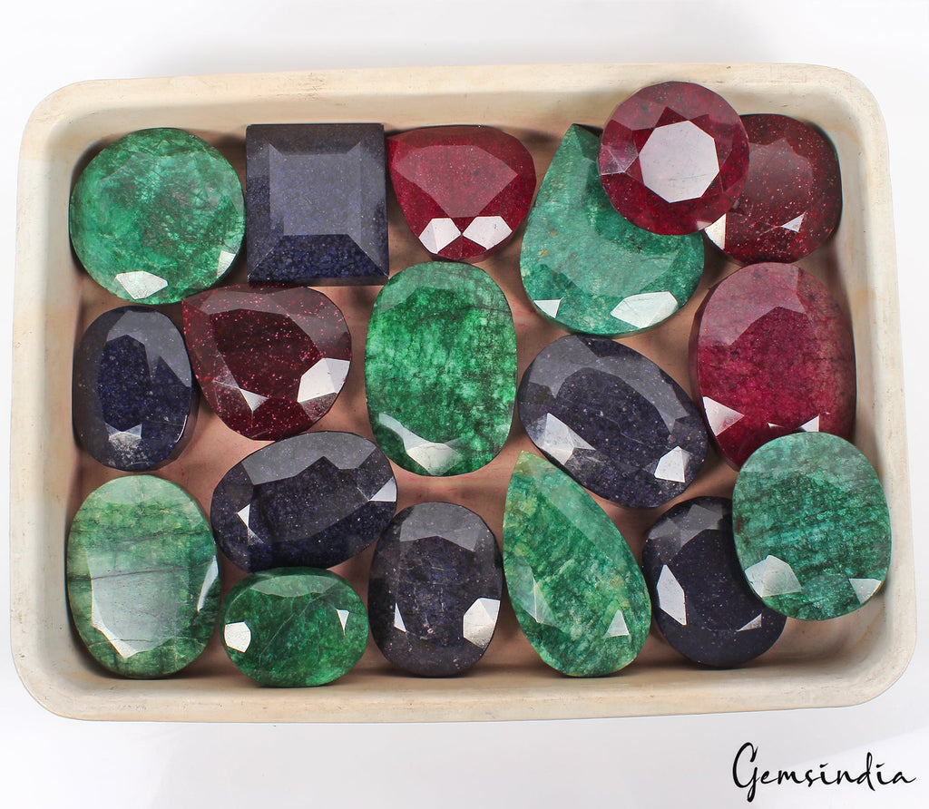 9Kilo Natural Ruby Emerald Sapphire Mix Cut Museum Size Loose Gemstones 70-116mm