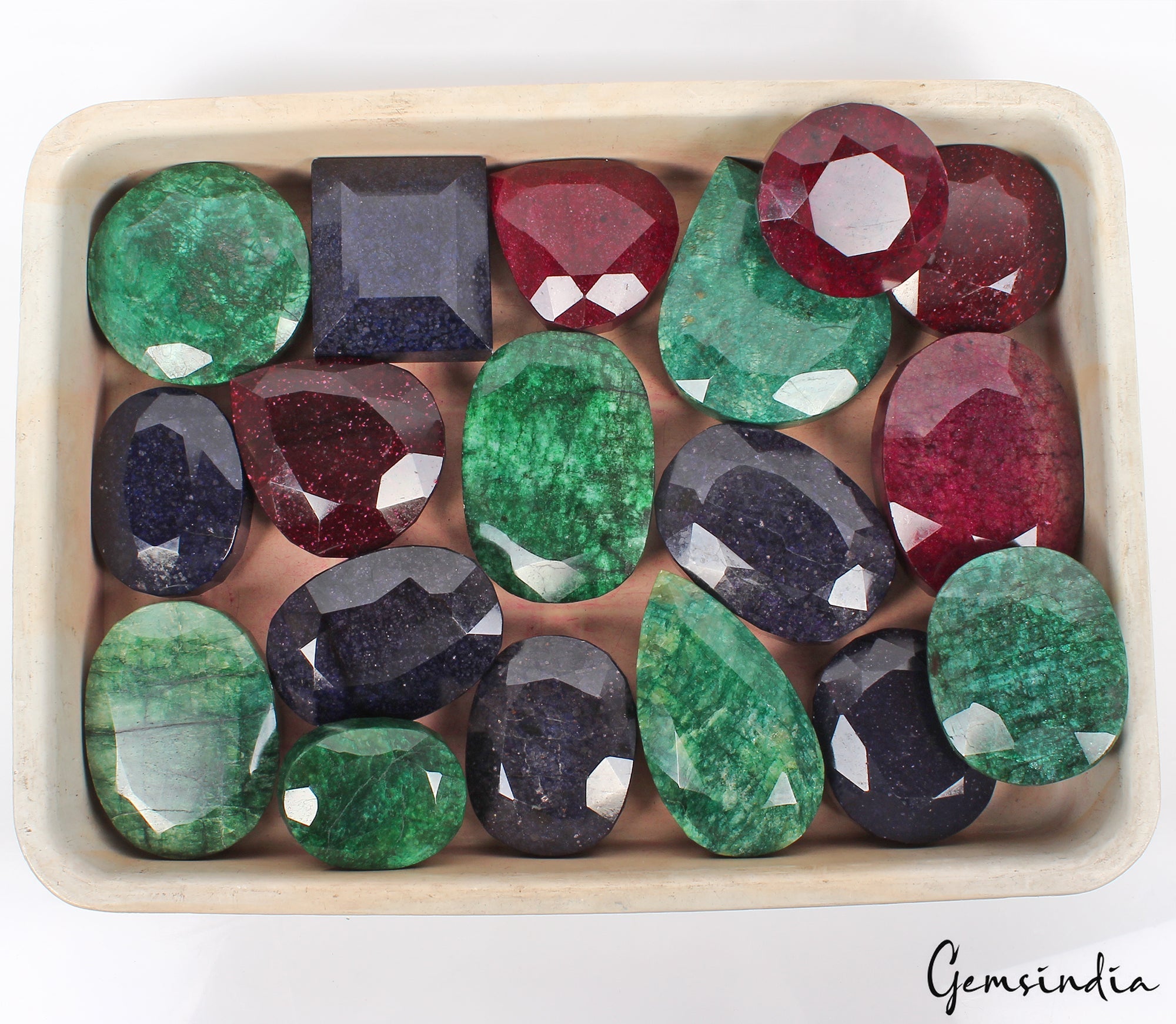 9Kilo Natural Ruby Emerald Sapphire Mix Cut Museum Size Loose Gemstones 70-116mm