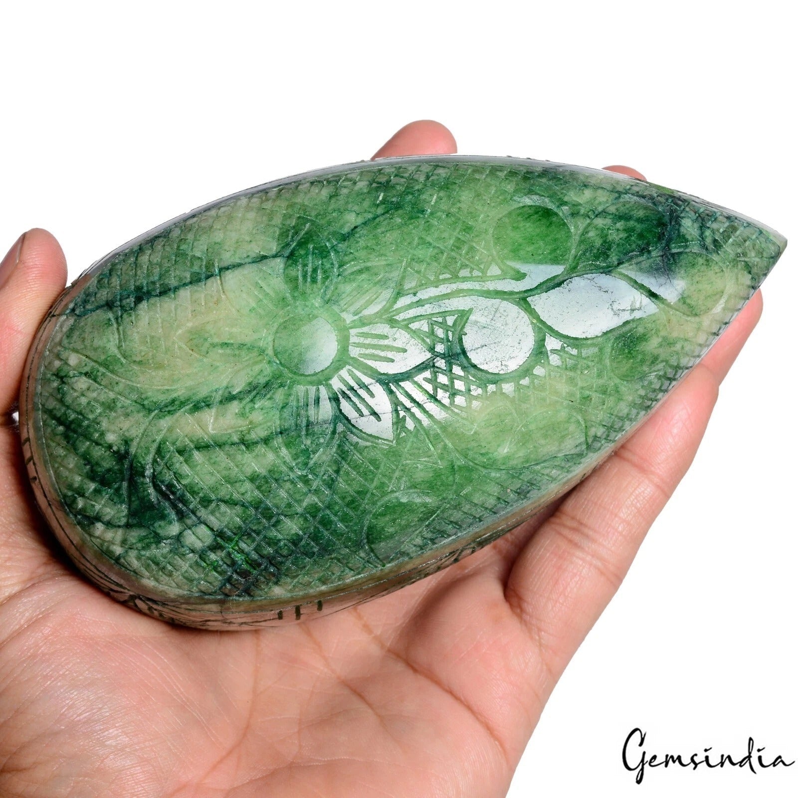 Certified 5455 Cts Natural Green Emerald Pear Shape Hand Carved Loose Gemstone