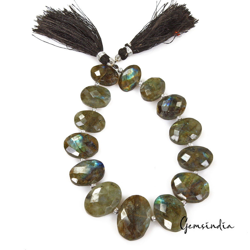 200 Ct/14 Pcs Natural Multi Shine Labradorite Gem Oval Cut Drill Beads Strand 9"