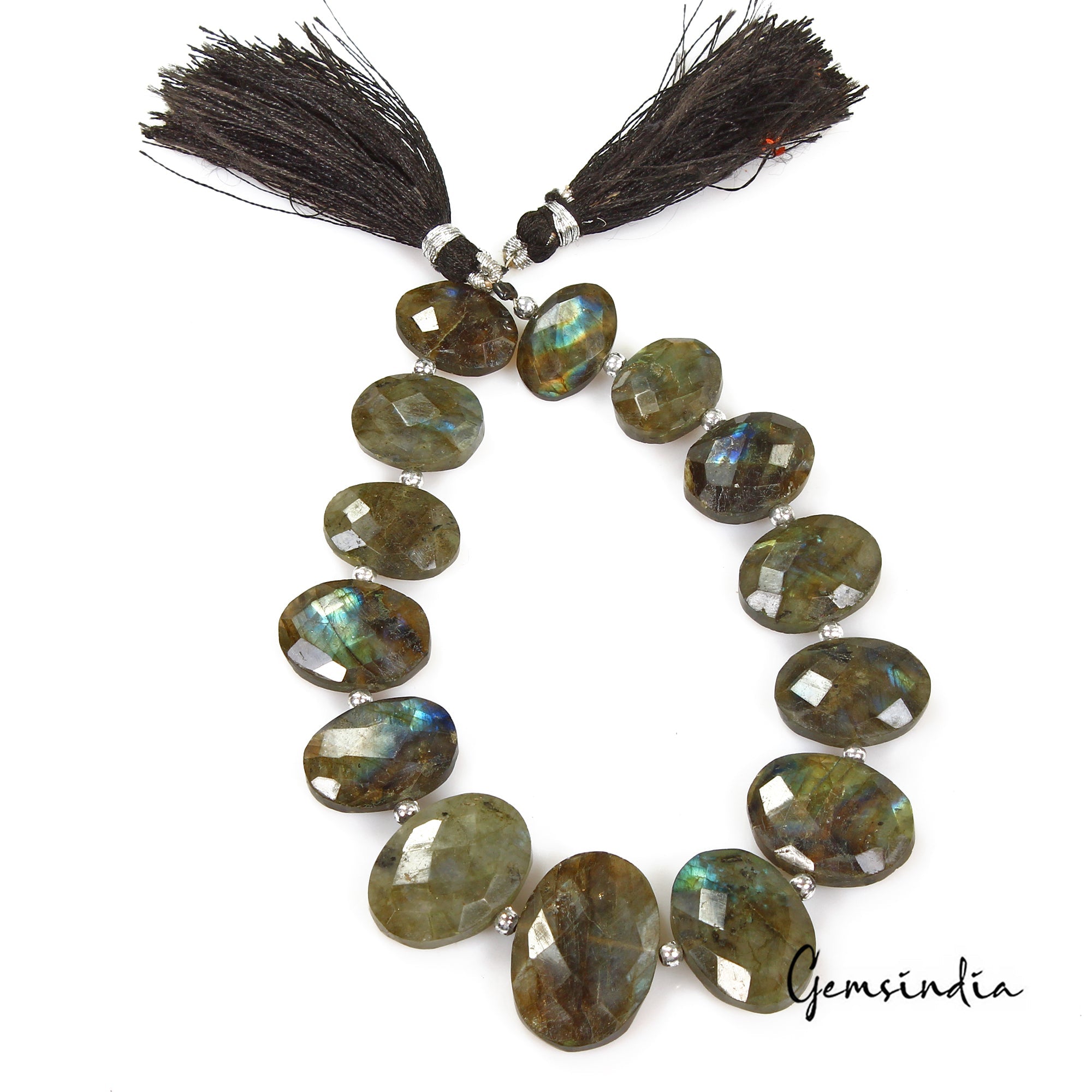 200 Ct/14 Pcs Natural Multi Shine Labradorite Gem Oval Cut Drill Beads Strand 9"