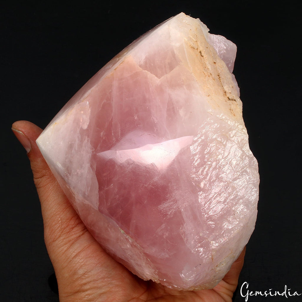 1.9 Kilo Natural Pink Rose Quartz Big Raw Healing Stone Geode w/ Polished Back