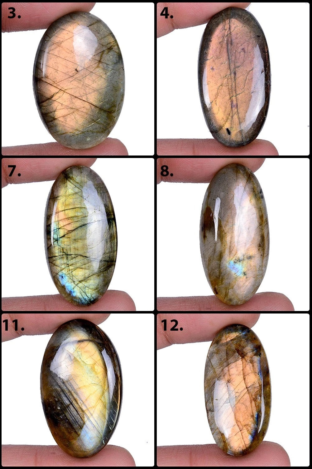 Labradorite Lot, Cabochon — 12 Pieces, 30mm to 45mm, 700 Ct