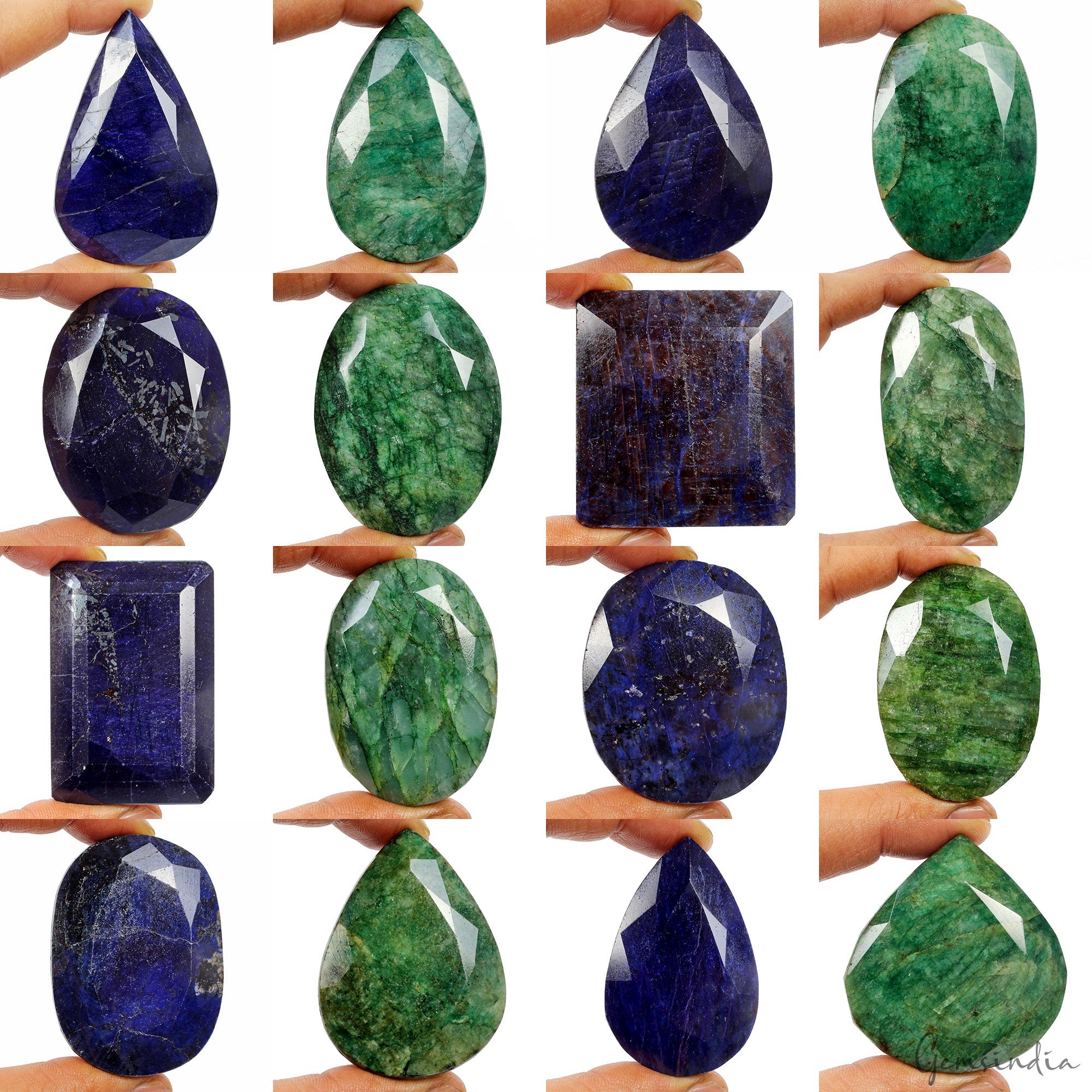 8740 Ct Natural Green Emerald & Blue Sapphire Mix Cut Earth Mined Gems Lot 16 Pc