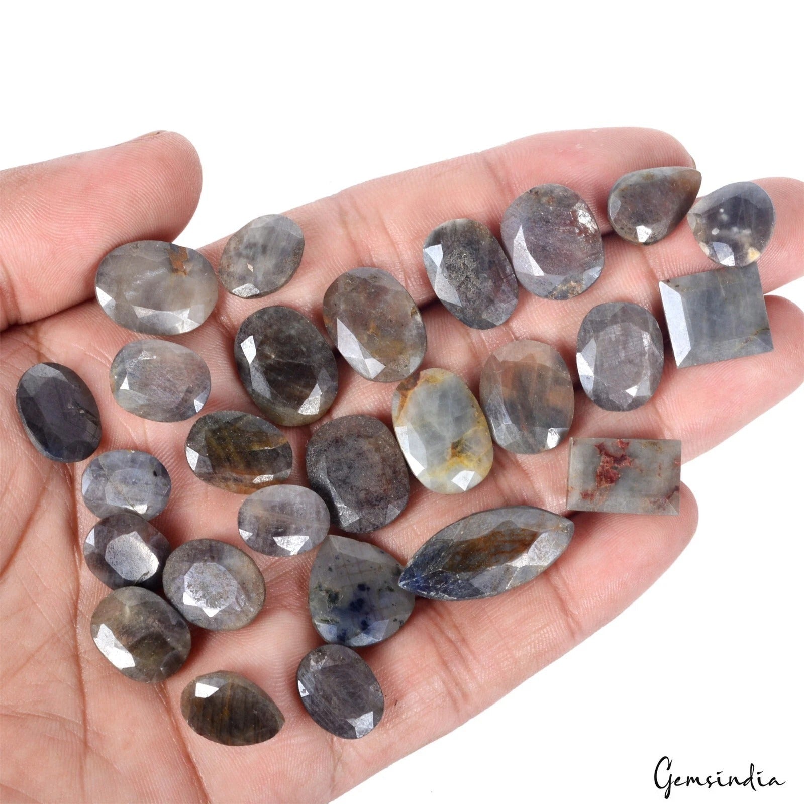 26 Pc Natural Blue Gray Sapphire Mix Cut Loose Faceted 12-25mm Gemstones ~290 Ct