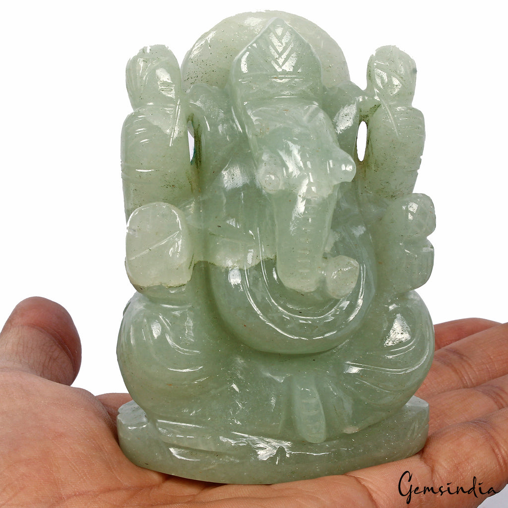 Green Aventurine Ganesha Figurine — 95x66x53 mm, 2175 Ct, Madagascar