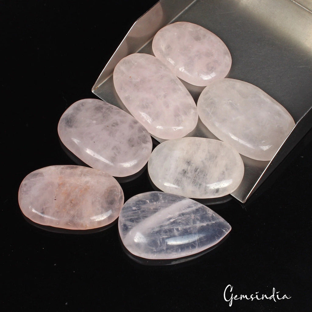 750 Ct Natural Untreated Pink Rose Quartz Mix Cabochon Loose Gemstone Lot 7Pcs