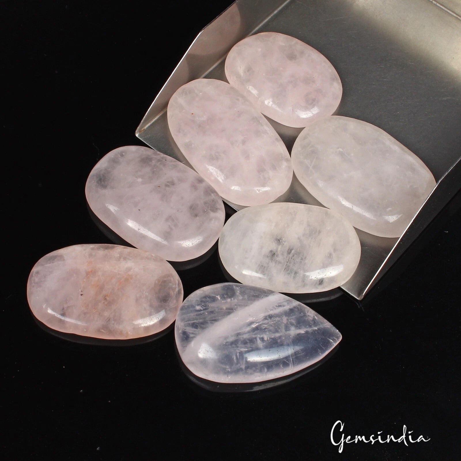 750 Ct Natural Untreated Pink Rose Quartz Mix Cabochon Loose Gemstone Lot 7Pcs