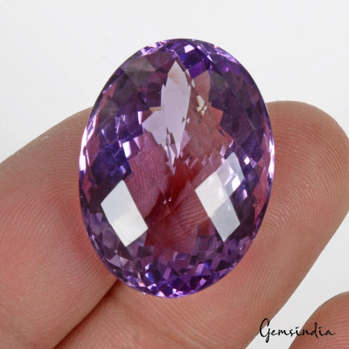 Amethyst Loose Gemstone, Oval Checker Cut, Untreated — 25x19x13 mm, 38 Ct, Brazil