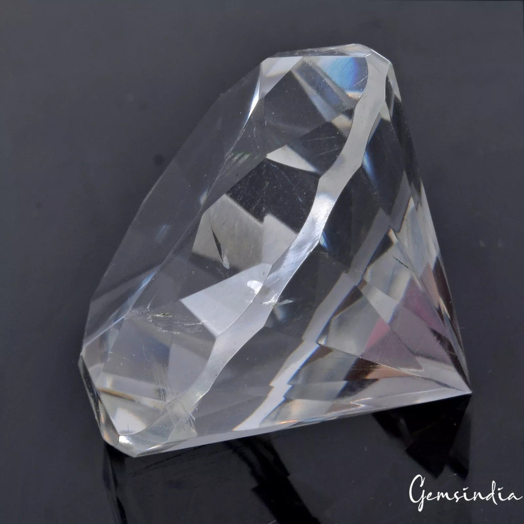 153.40 Cts Natural Brazilian Sparkling White Quartz Round Diamond Cut 34mm Gem