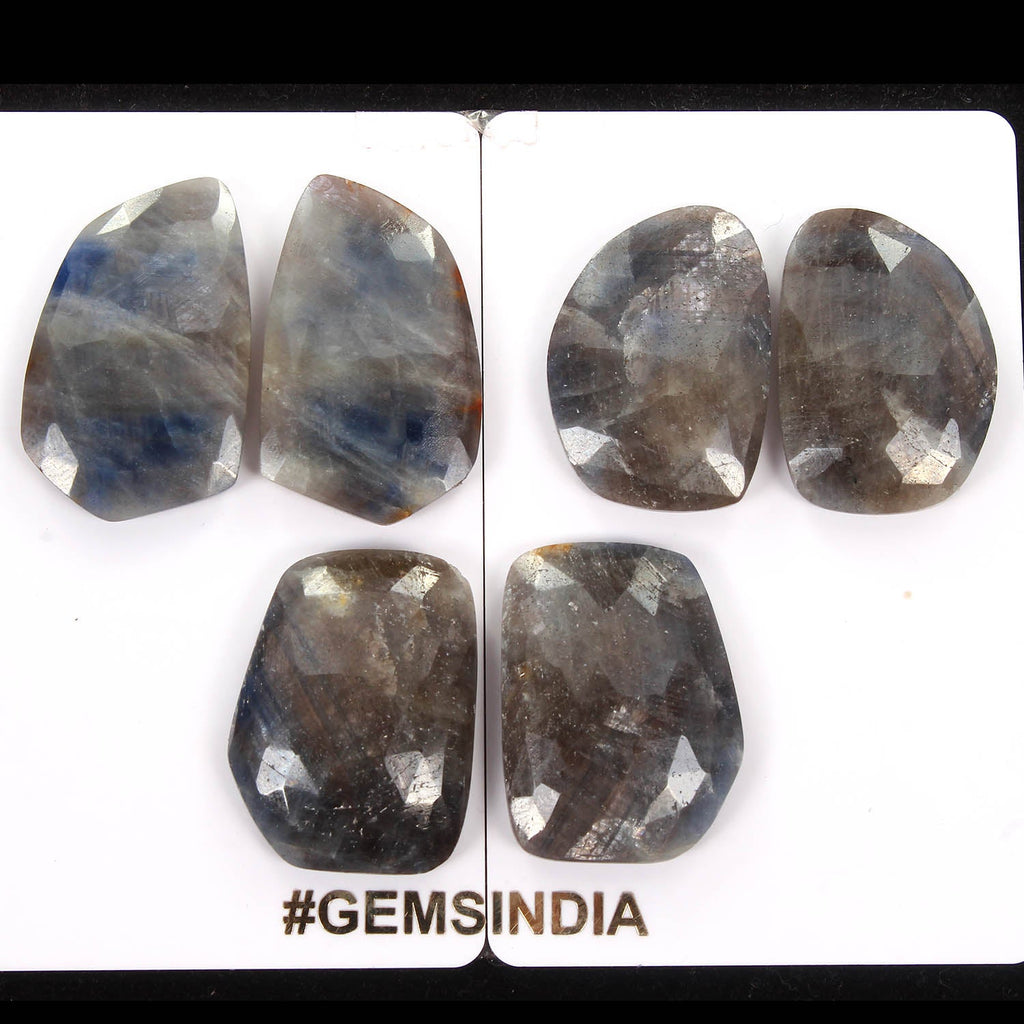 230 Cts/6 Pcs Natural Untreated Gray Blue Sapphire Rose Checker Cut Gems 3 Pairs