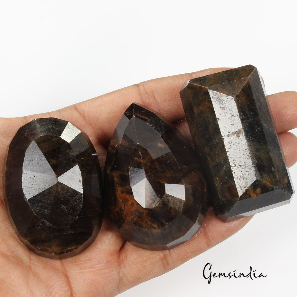 1750 Cts/3 Pcs Natural Untreated Black Sapphire Mix Faceted Loose Wholesale Gems