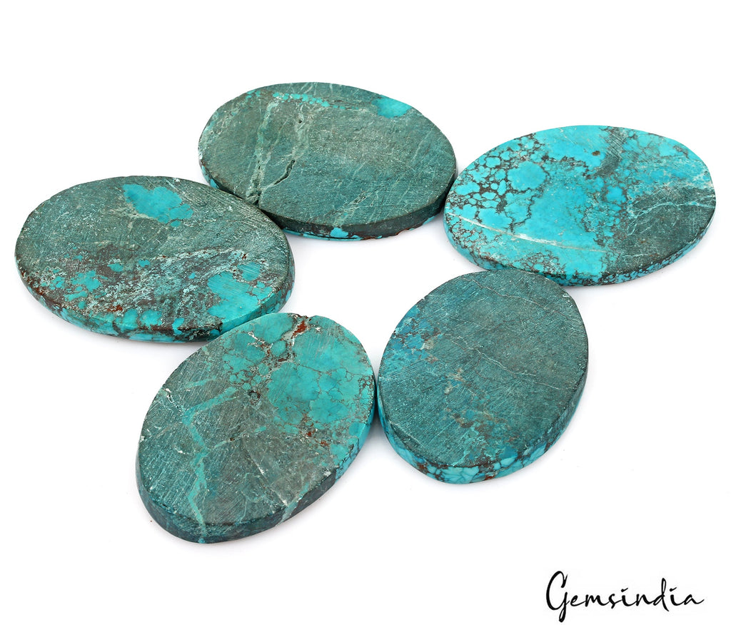 540 Ct/5 Pcs Natural Spiderweb Blue Turquoise Oval Cabochon Loose Gemstone Lot