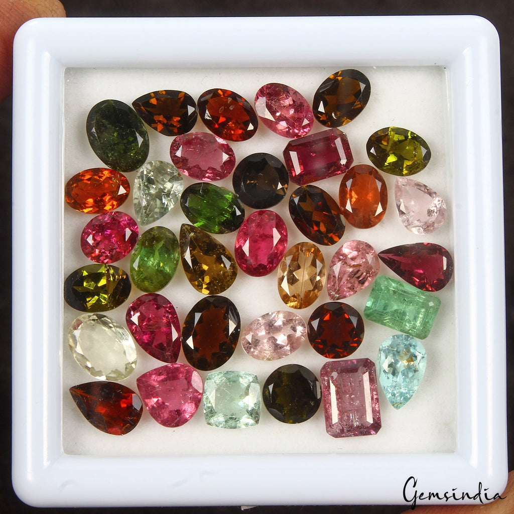 35 Pcs Parcel Of 6-8mm Multi Tourmaline Faceted Mixed Shape 27.10 Cts Loose Gems
