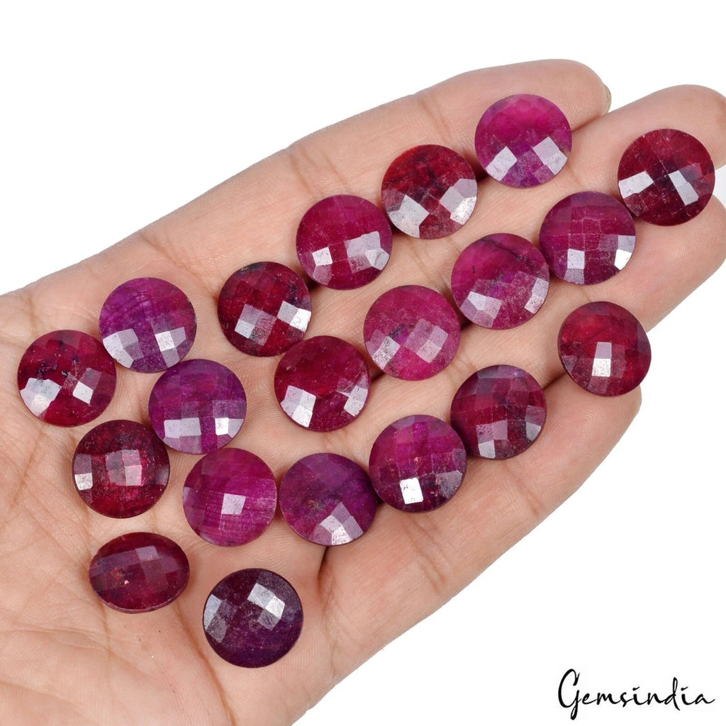 Natural Red Ruby 15mm Round Checker Cut Loose Gemstones For Jewelry making~ 20 P