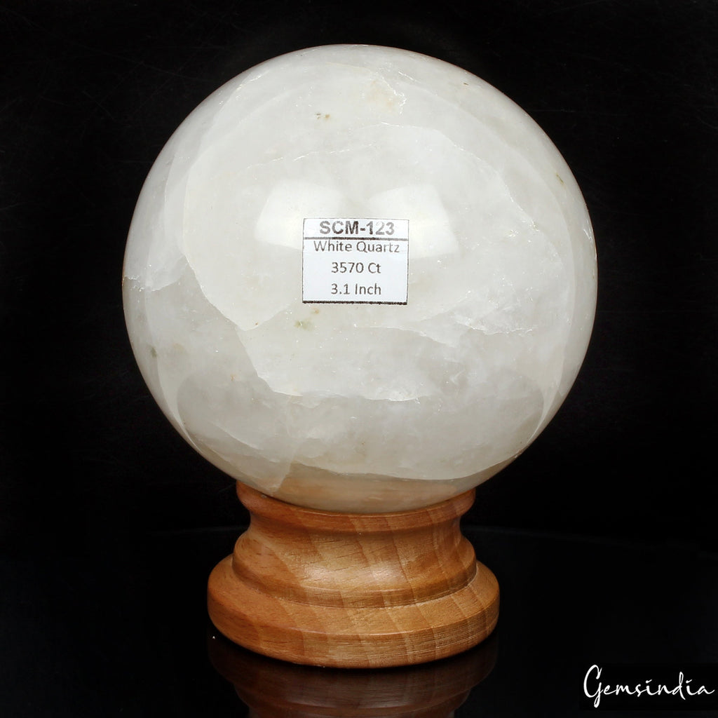 3570 Ct Natural White Quartz Gemstone 3.1" Sphere Crystal Mineral Healing Reiki