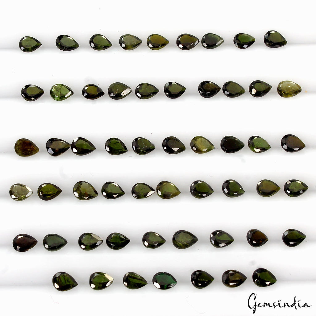 8.80 Ct Natural Unheated Green Tourmaline 4x3mm Pear Cut Loose Gemstones ~55 Pcs