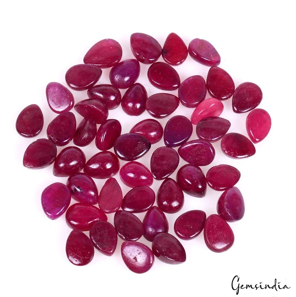 Certified 50 Pcs Natural Pink Red Ruby Pear Cab 6mm-7mm Loose Jewelry Gemstones