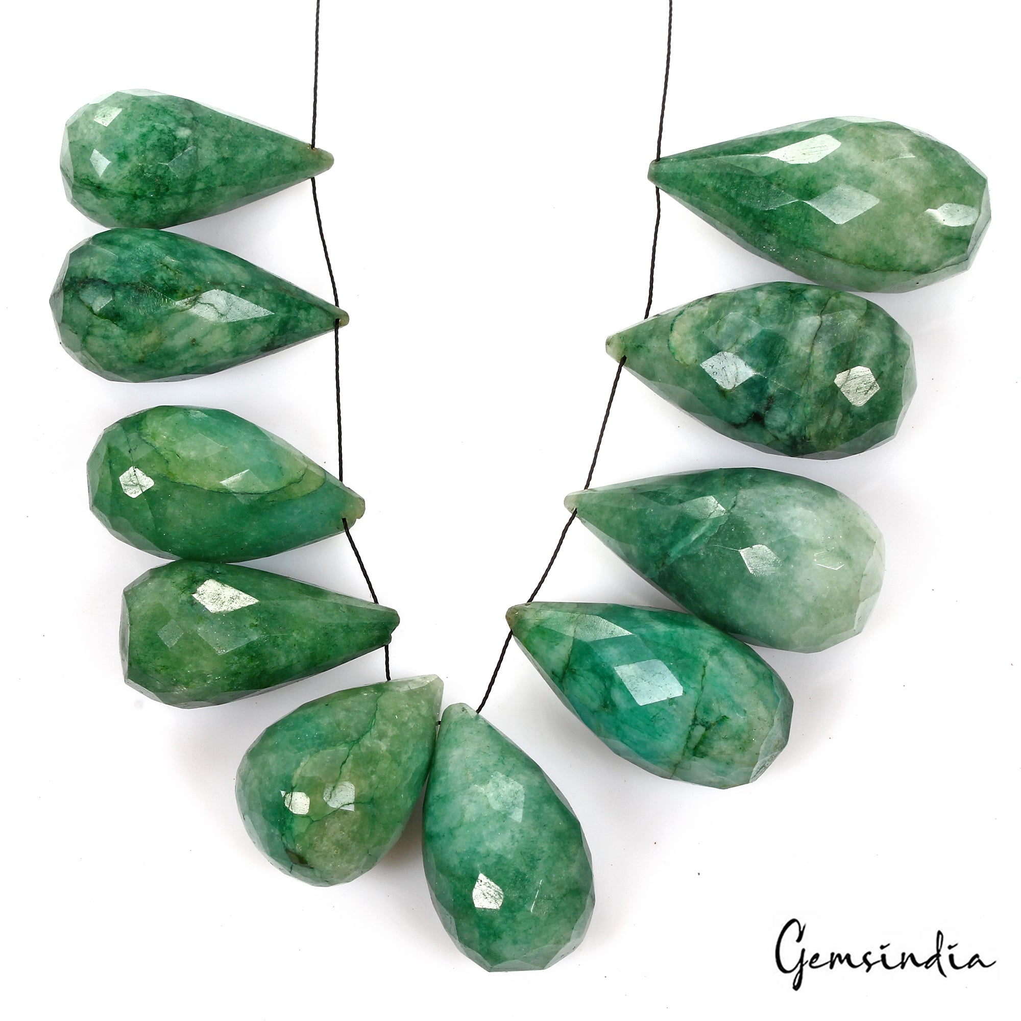 600 Cts/10 Pcs Natural Green Emerald Gem Pear Checker Cut Drill Bead/Briolettes