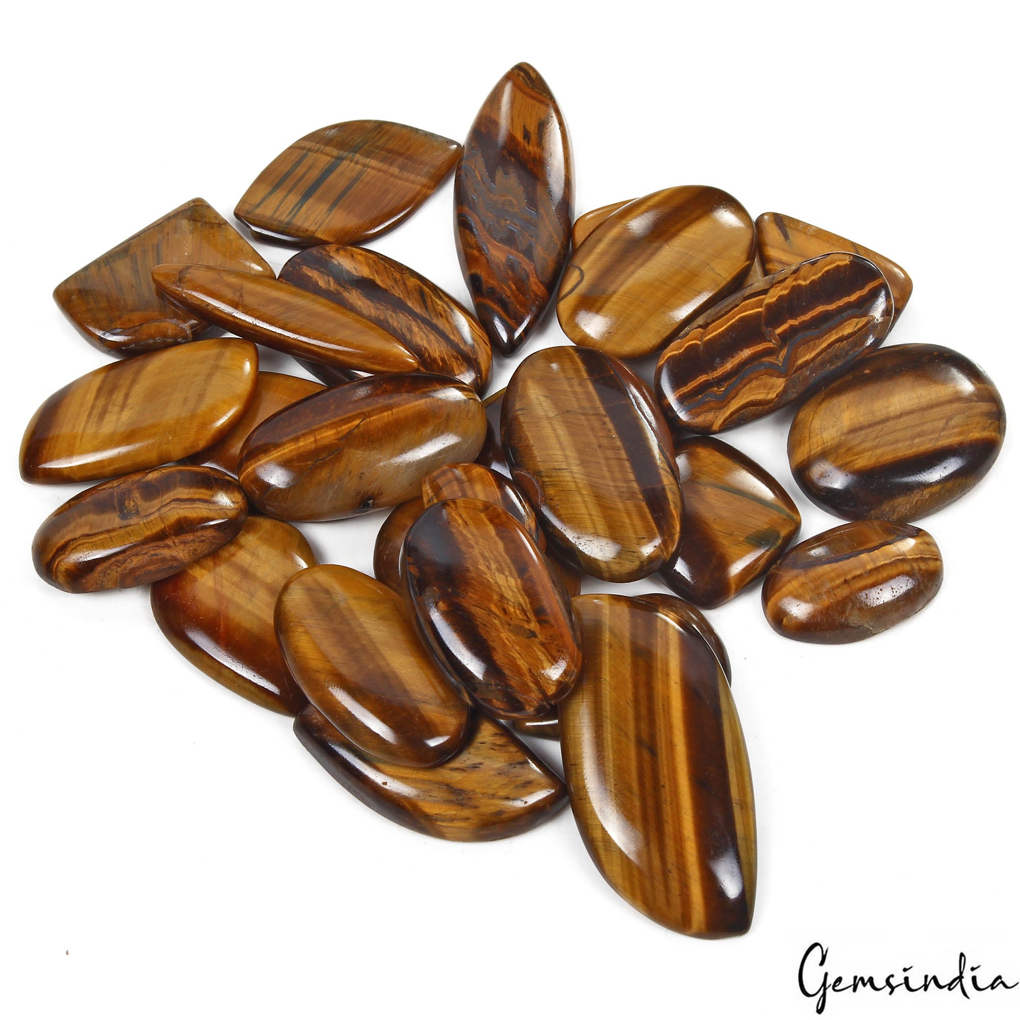 Tiger Eye Lot, Cabochon, Untreated, Yellow — 26 Pieces, 21mm to 48mm, 920 Ct, Madagascar