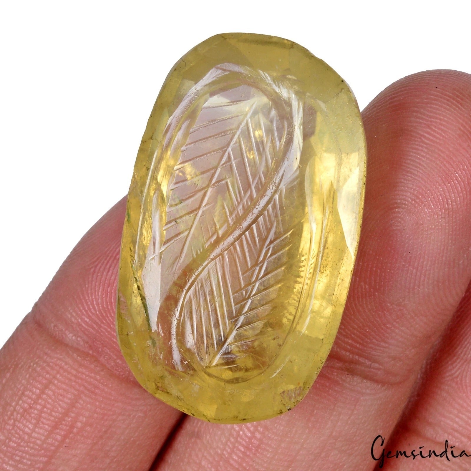 Natural 62 Ct Brazilian Lemon Quartz Citrine Oval Loose Gemstone Curving Cut