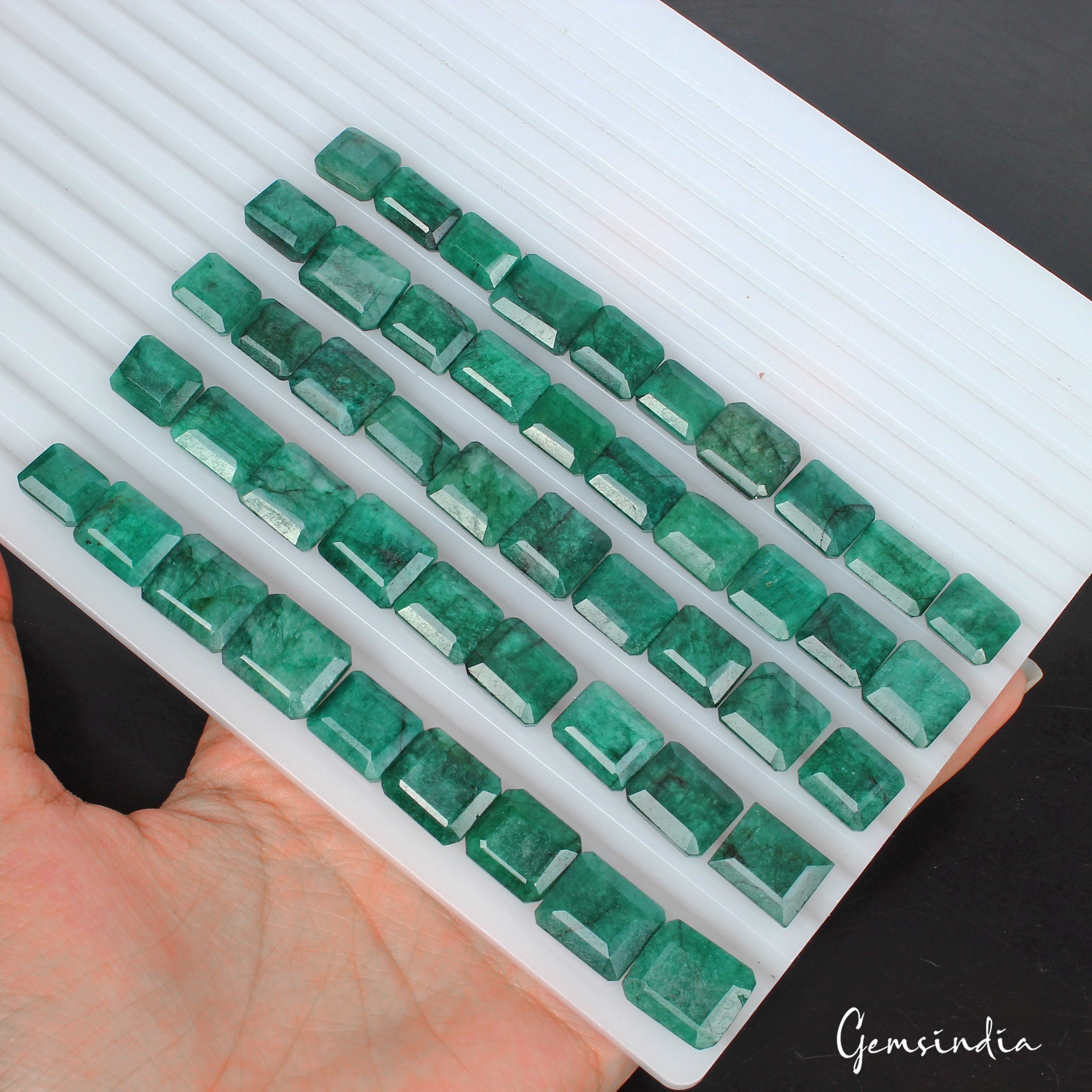 330 Ct Natural Green Zambia Emerald Octagon Faceted Loose Gemstone Lot 47Pcs