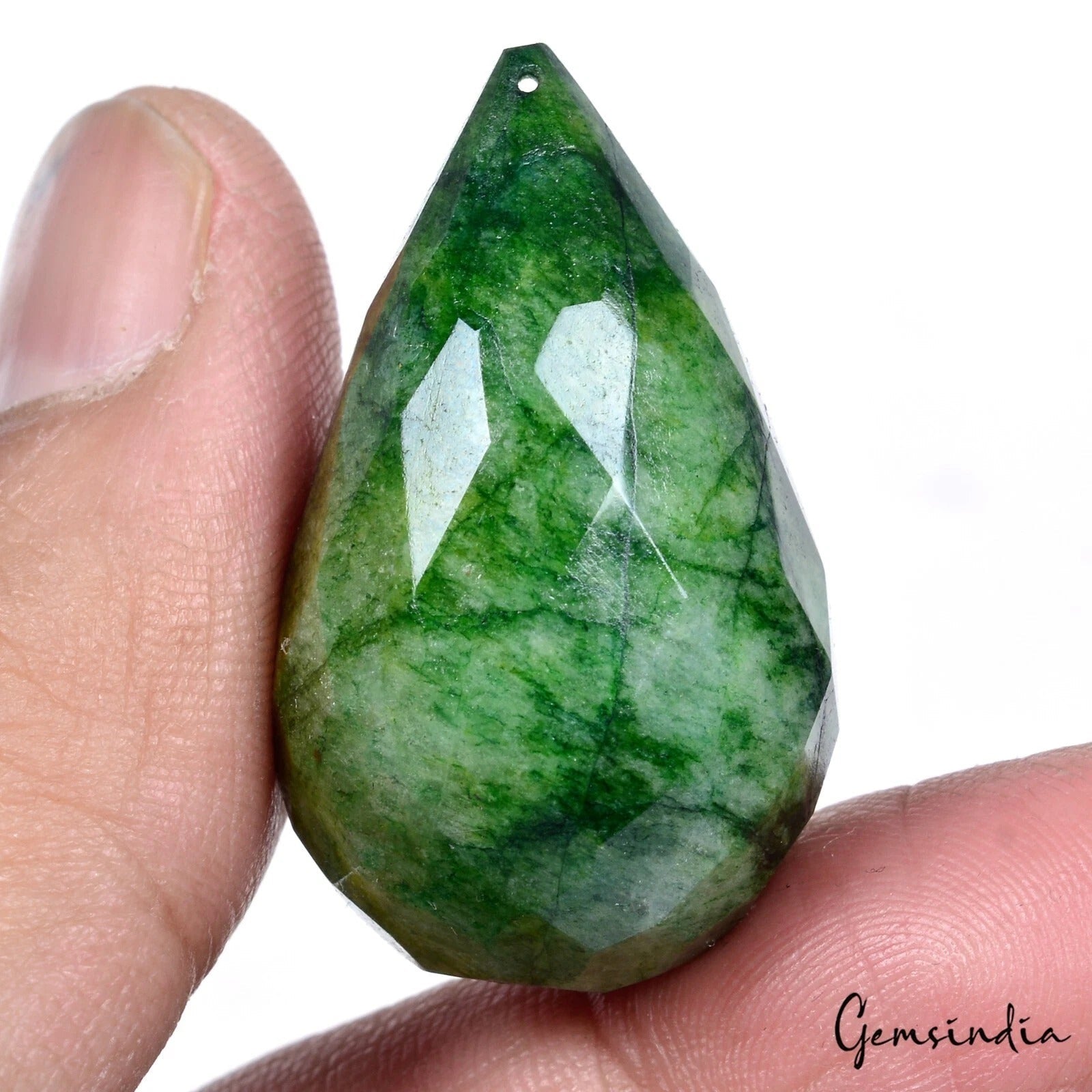 Certified 104 Ct Natural Green Emerald Pear Checker Cut Drill Briolette Bead Gem