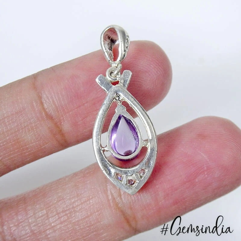 2.4 Gram Natural Purple Amethyst Gem Designer 925 Sterling Silver Pendant 1 Inch