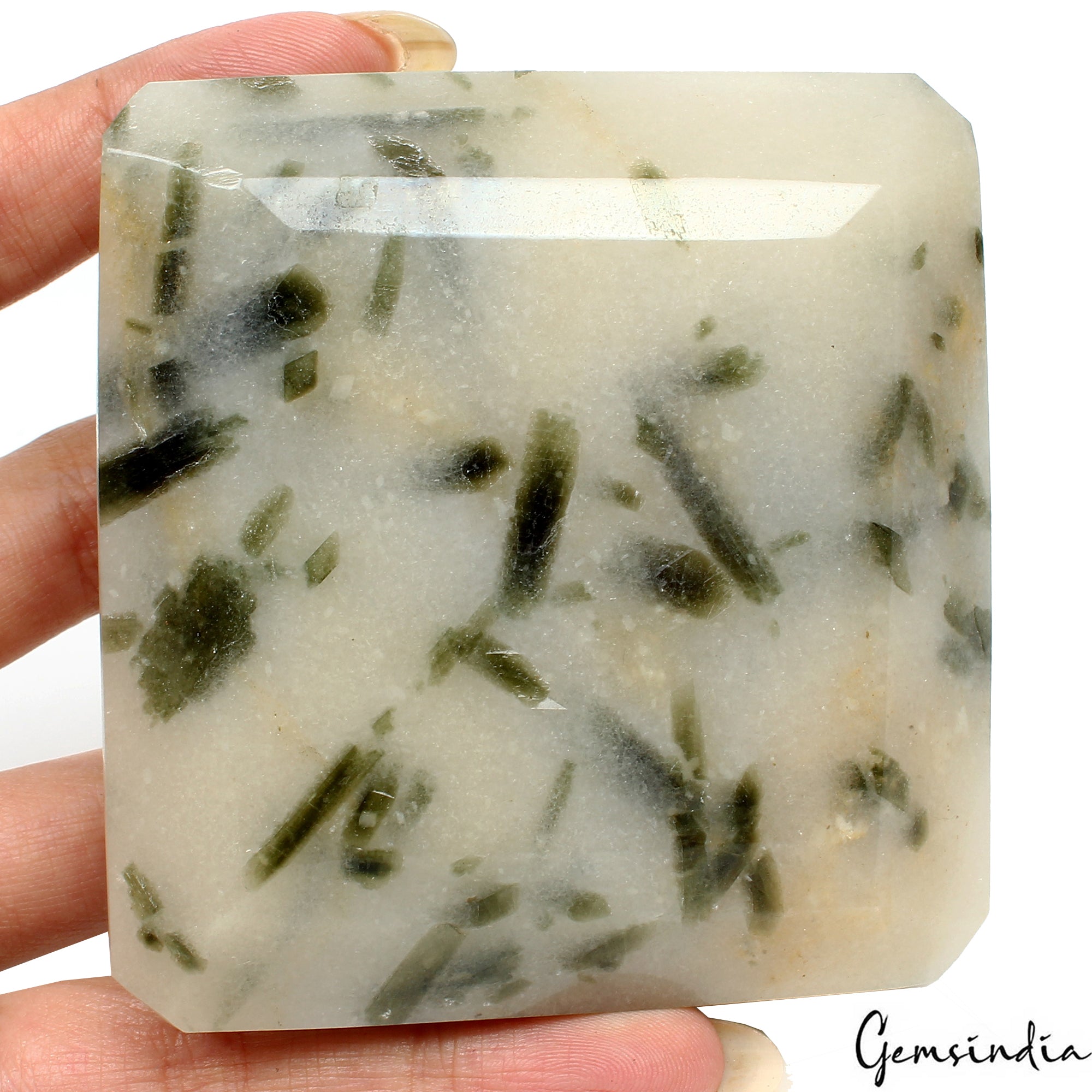 2100 Cts Natural Rutilated Quartz Black Needle Emerald Cut Collectible Gemstone