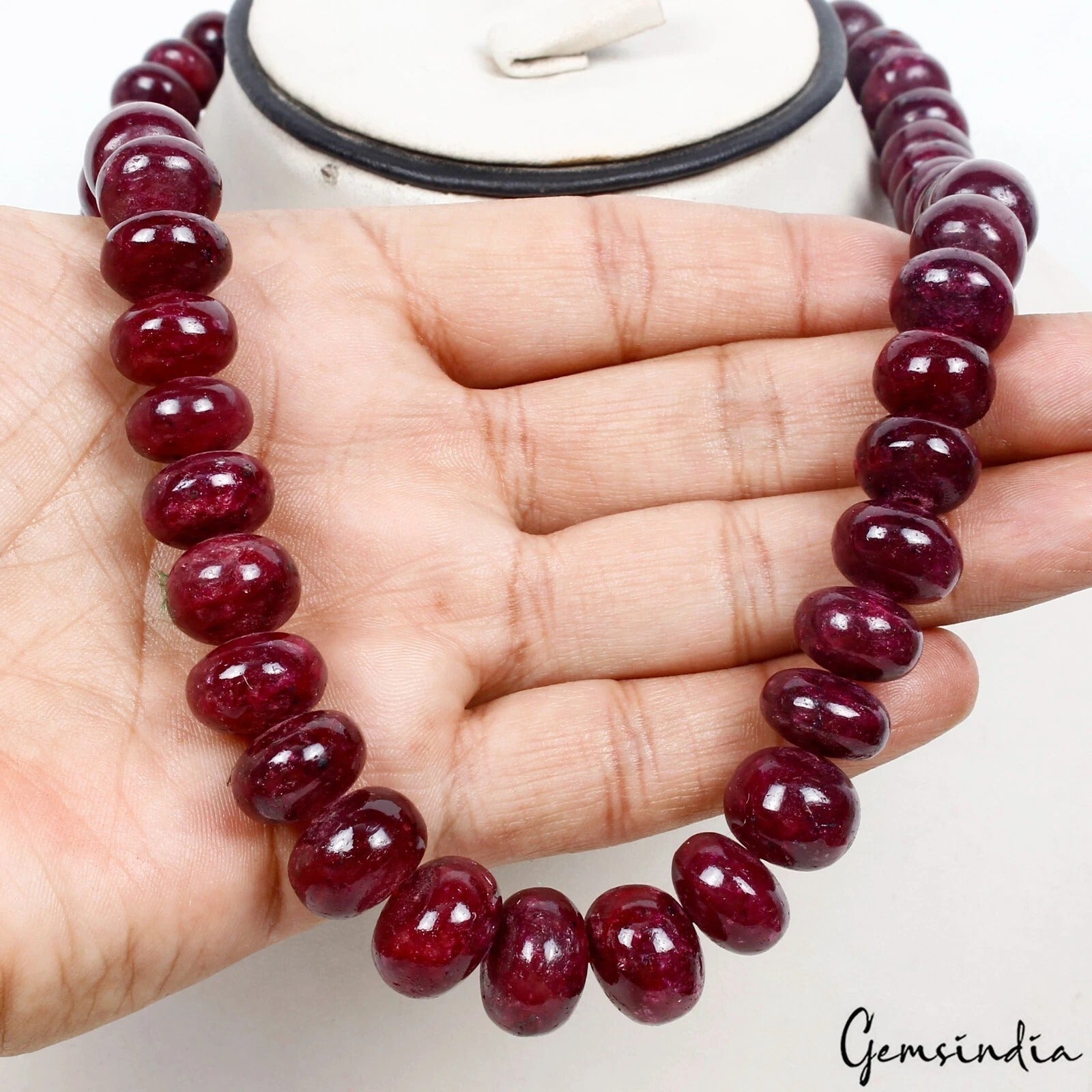 940 Ct Natural Red Ruby Round Beaded Single Strand w Adjustable Tassel Silk Cord