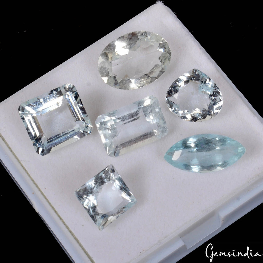 Aquamarine Lot, Loose Gemstone, Square, Octagon, Pear, Marquise Cut, Untreated — 6 Pieces, 9mm to 15mm, 33.45 Ct, Brazil