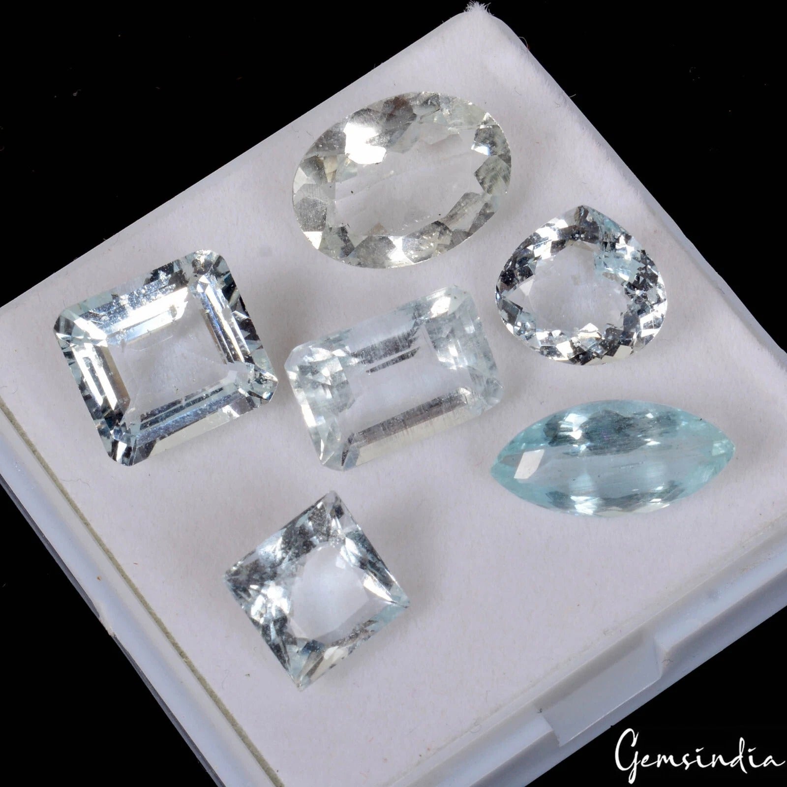 Aquamarine Lot, Loose Gemstone, Square, Octagon, Pear, Marquise Cut, Untreated — 6 Pieces, 9mm to 15mm, 33.45 Ct, Brazil