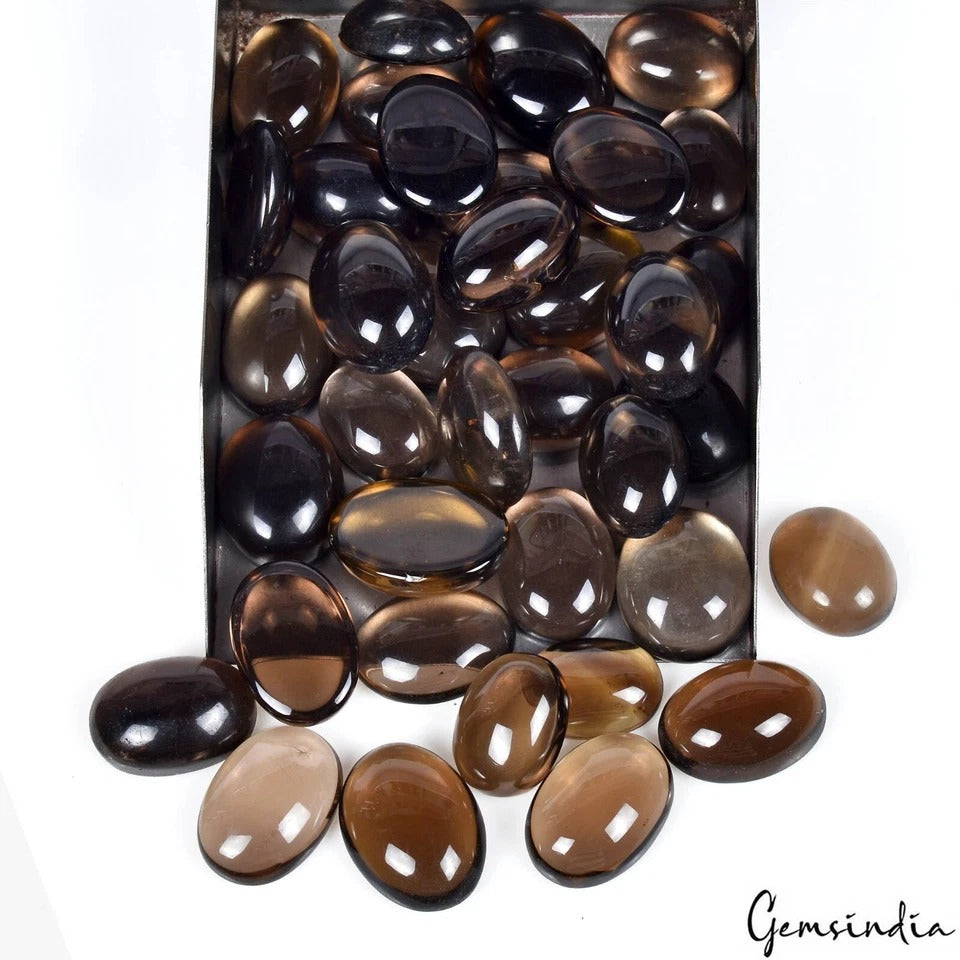760 Ct/37Pc Natural Untreated Brown Smoky Quartz Oval Cab Loose Gems For Jewelry