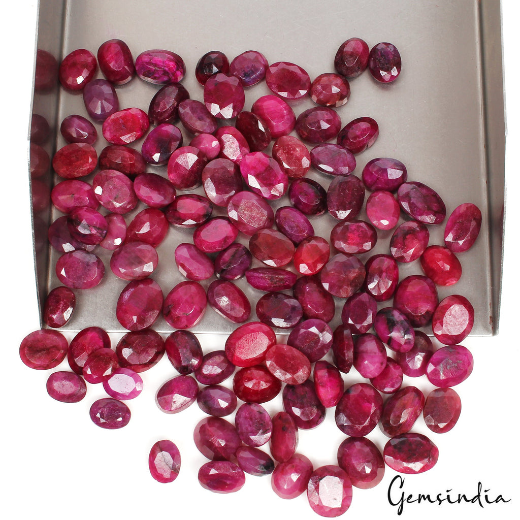 300 Ct/103 Pcs Natural Pink Red Ruby 7-10mm Pear Cut Loose Jewelry Gemstones Lot