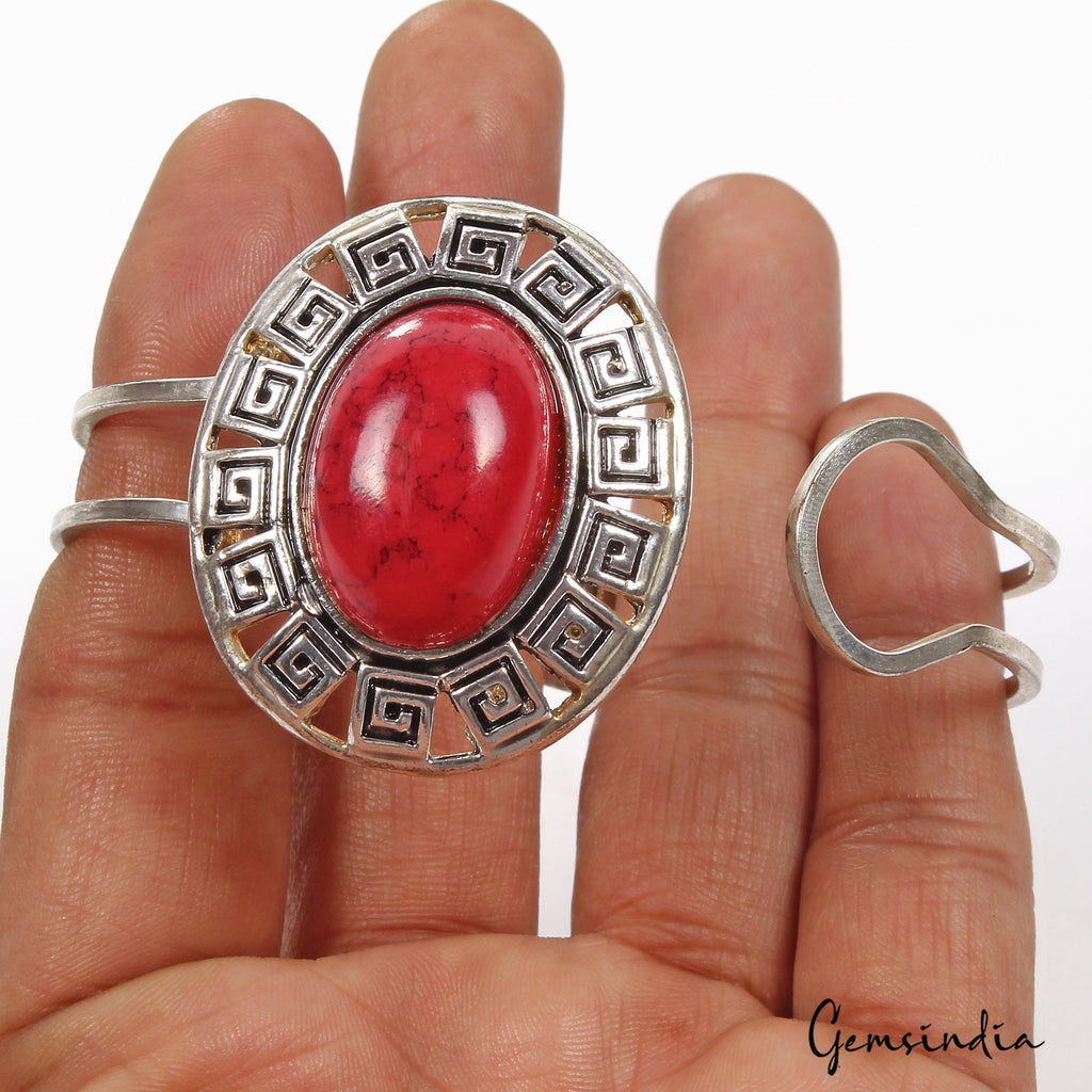 30.90 Gram Red Oval Hand Carved Bangle Bracelet Antique Fashion Jewelry 62mm