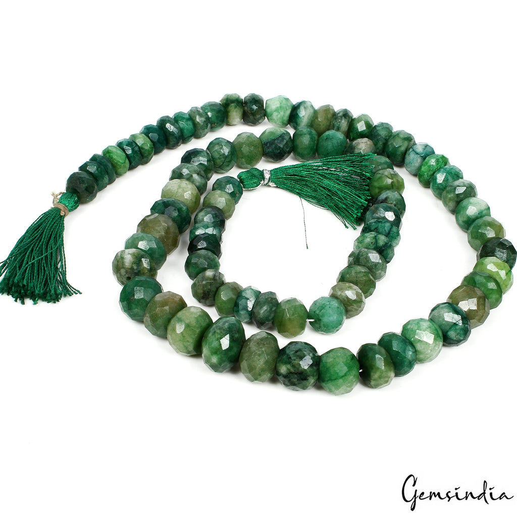 810 Ct Natural Brazilian Emerald Round Checker Cut Center Drill Bead Strand ~25"