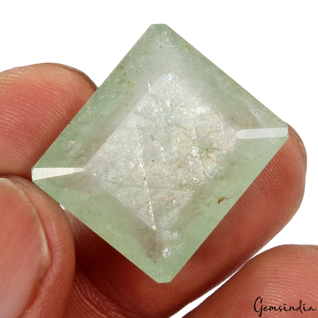 Certified 37.40 Cts Green Santa Maria Aquamarine Gem From Brazil, Natural Color