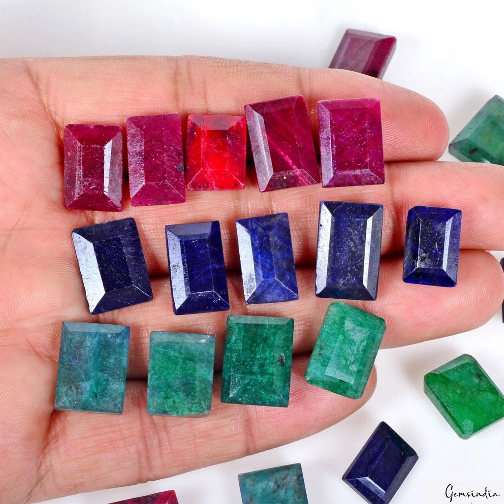 350 Ct/21 Pcs Natural Multi Color Ruby Emerald Sapphire Baguette Cut Loose Gems