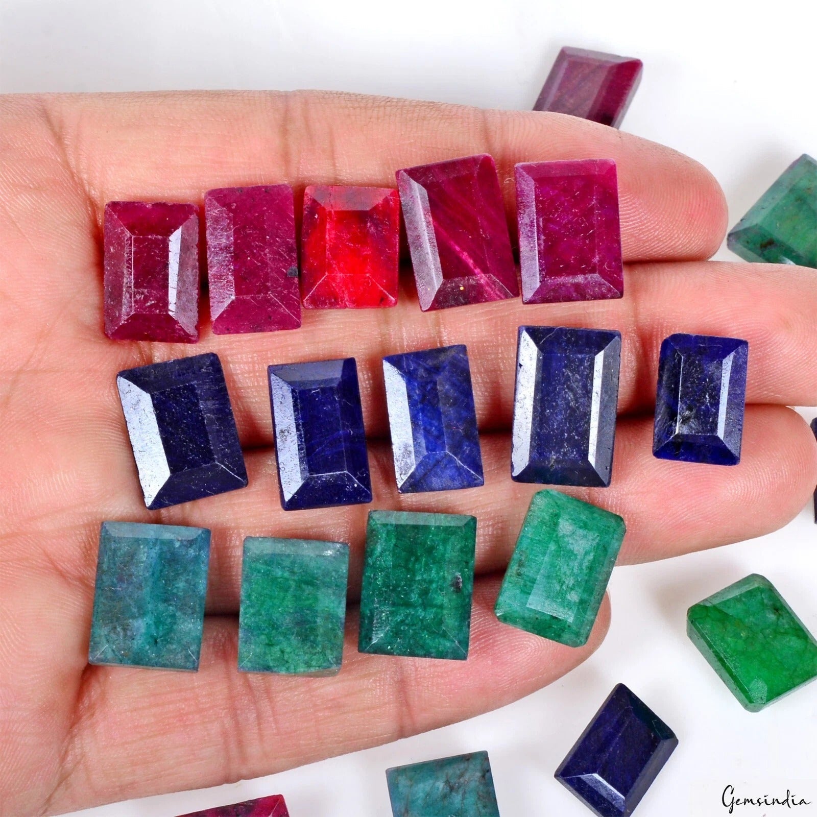 350 Ct/21 Pcs Natural Multi Color Ruby Emerald Sapphire Baguette Cut Loose Gems