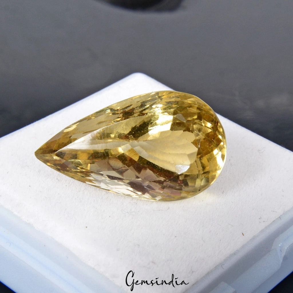 Large & Clean Natural Yellow Citrine Pear Cut Loose Untreated Gemstone~26.30 Cts